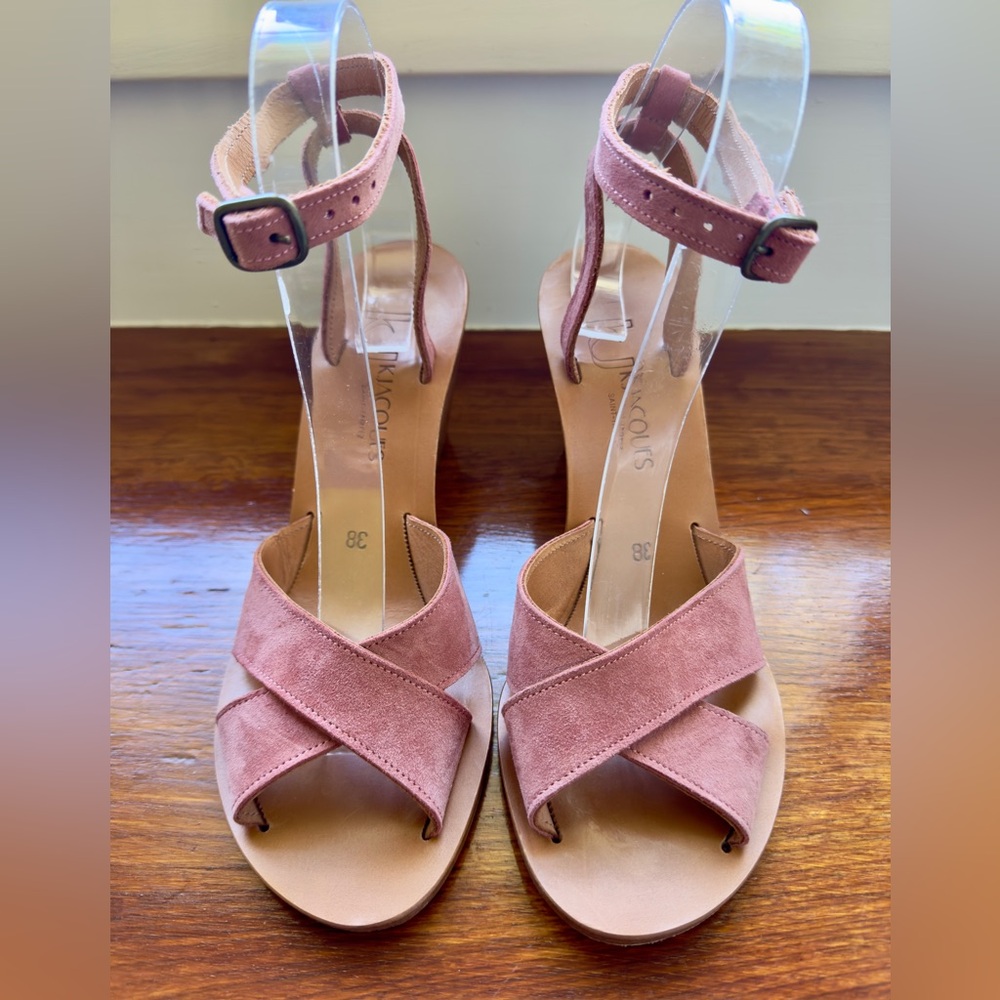 ❤️ K JACQUES ST TROPEZ SUEDE WEDGE HEEL SANDALS SUEDE LEATHER FRANCE ANKLE STRAP